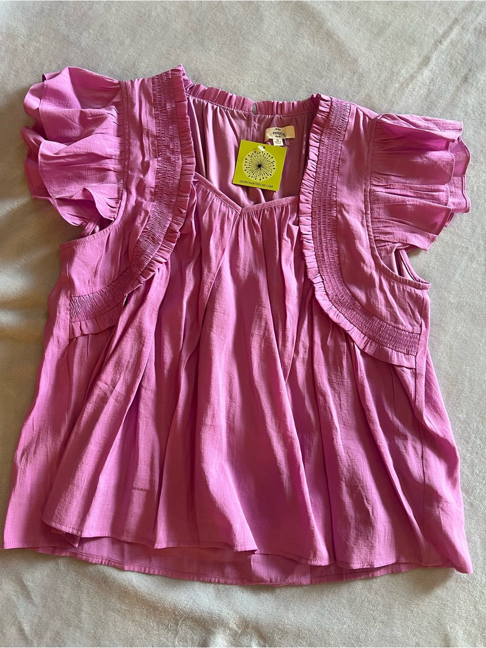 NWT Entro Pink Ruffle Sleeve Top